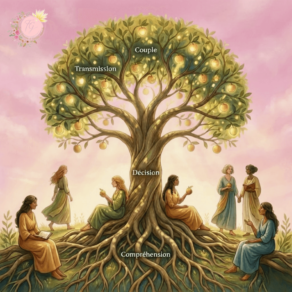 Arbre symbolique du cycle féminin et de la transmission fertile. Fabienne Goddyn