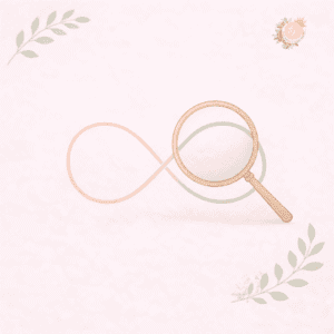 Illustration minimaliste représentant une courbe cyclique observée à l’aide d’une loupe, évoquant la lecture experte, le discernement et l’analyse fine du cycle féminin en symptothermie.