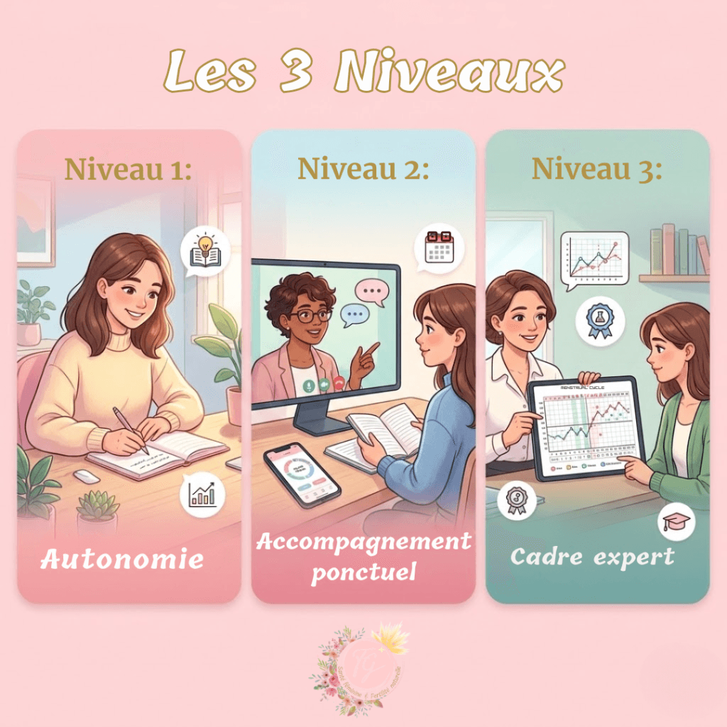 Trois vignettes : autonomie, accompagnement ponctuel, cadre expert pour la symptothermie