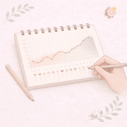 Illustration douce représentant un graphique cyclique simplifié avec des repères visuels apaisants, évoquant l’observation attentive, la lecture bienveillante et l’apprentissage du cycle féminin en symptothermie.